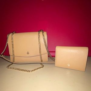 Tory Burch Emerson Leather Magnetic Crossbody Handbag and matching mini wallet